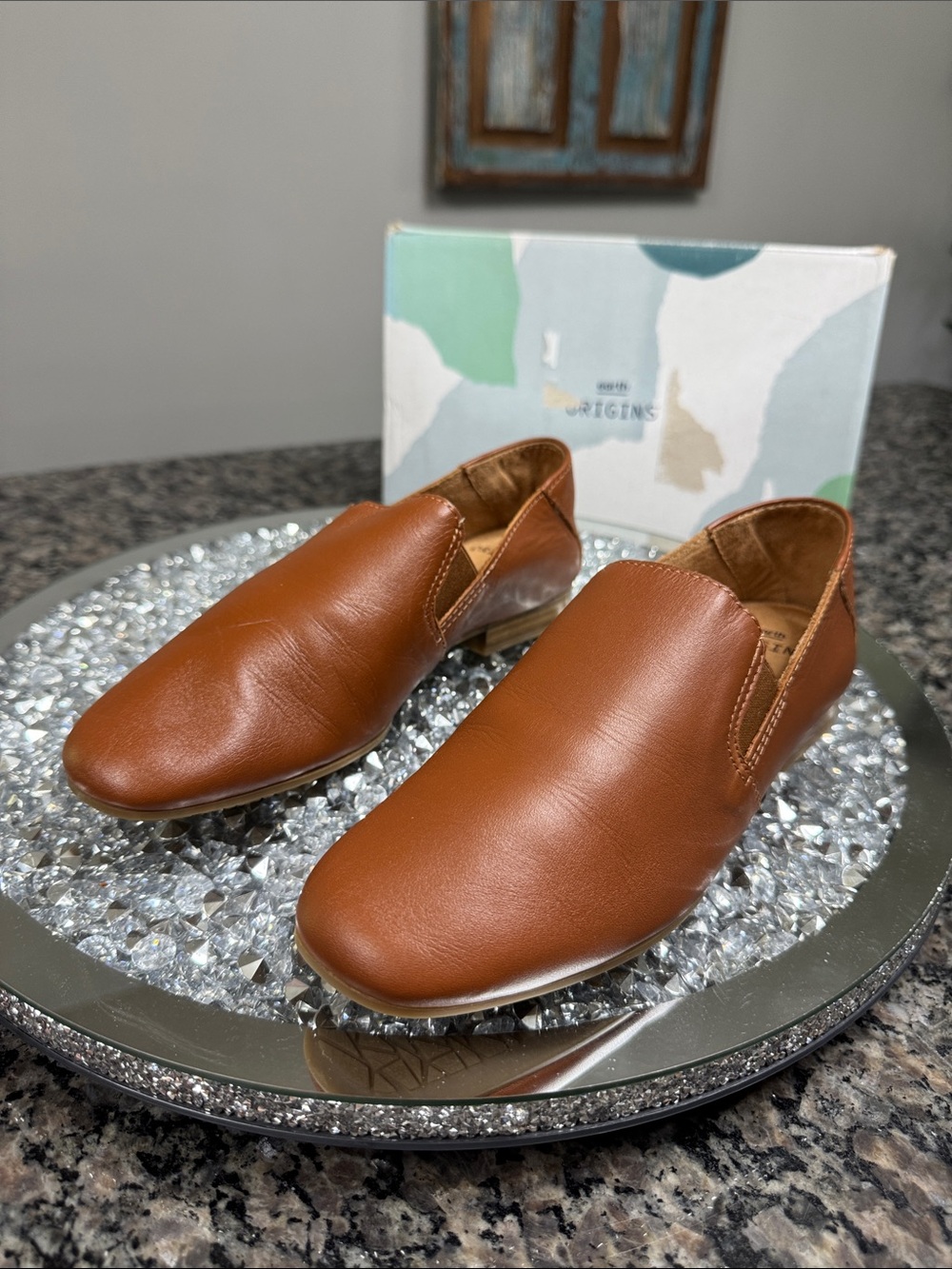 Earth Origins saddle leather Slip-On Loafers in Cognac Brown NEW 6
